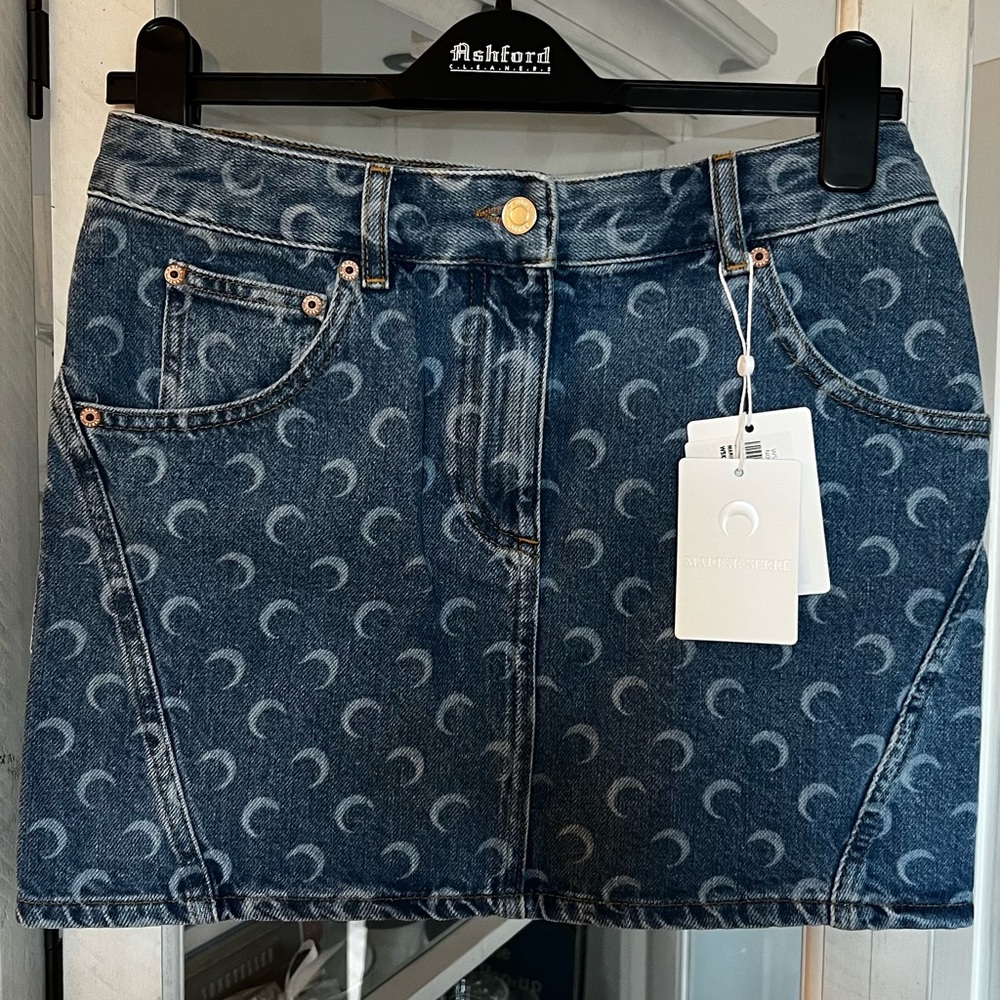 Marine Serre Crescent Pattern Denim Mini Skirt - Picture 1 of 11